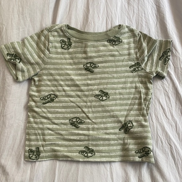 Old Navy Dinosaur short sleeve tee, green and white striped, size 18-24M - Picture 1 of 4